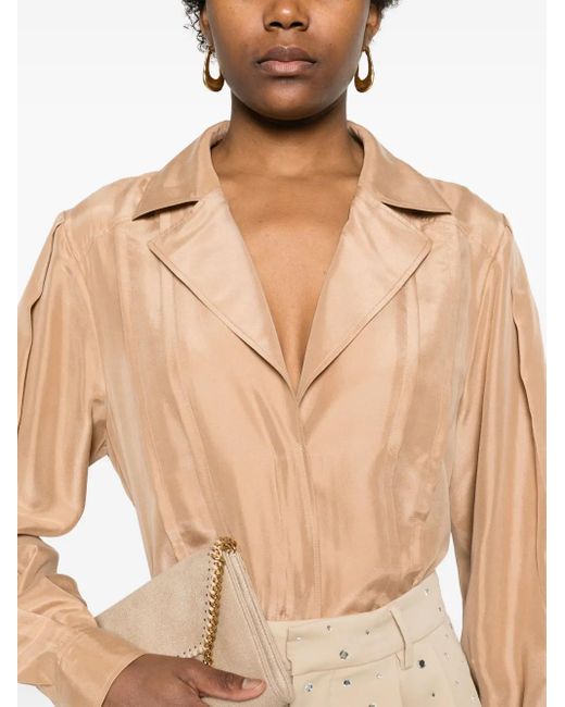 Alberta Ferretti Natural Plissé-Details Silk Shirt