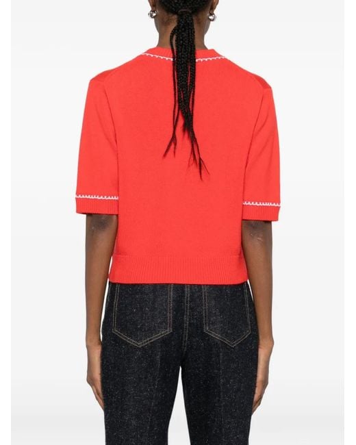 Allude Red Ribbed-Hem T-Shirt