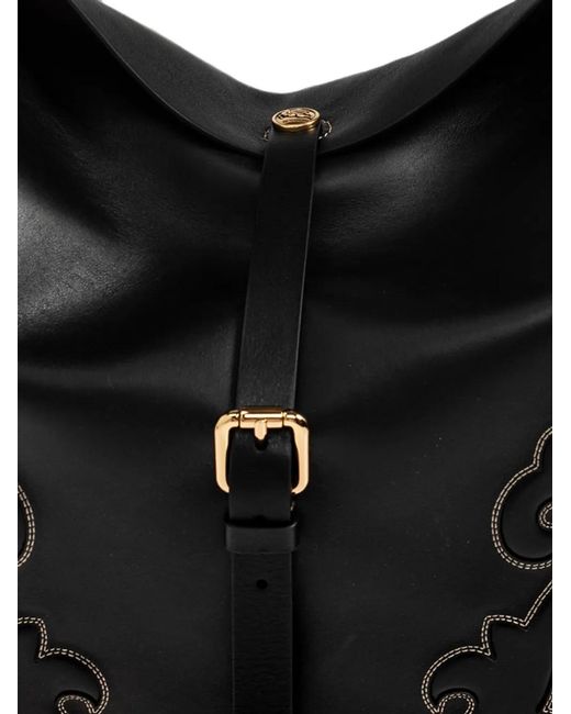 Etro Black Maxi Leather Pony Bag With Texan Embroidery