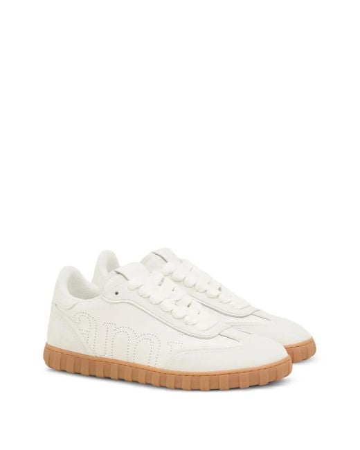 AMI White Step Perforated-logo Leather Sneakers