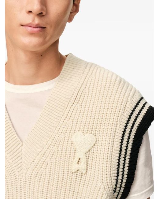 AMI Natural Ribbed Wool Sleeveless Ami De Coeur Sweater