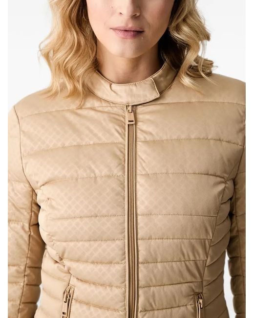Guess Blue Quilted Logo-Plaque Puffer Jacket