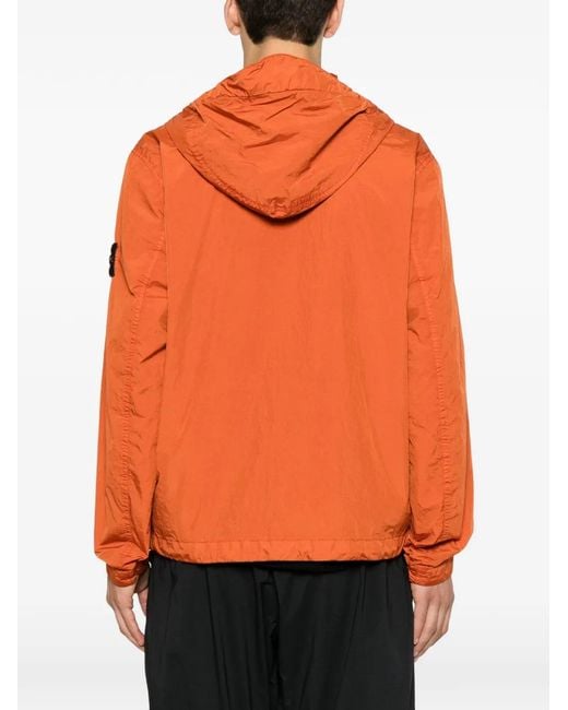Stone Island Orange Logo-Patch Hooded Jacket for men