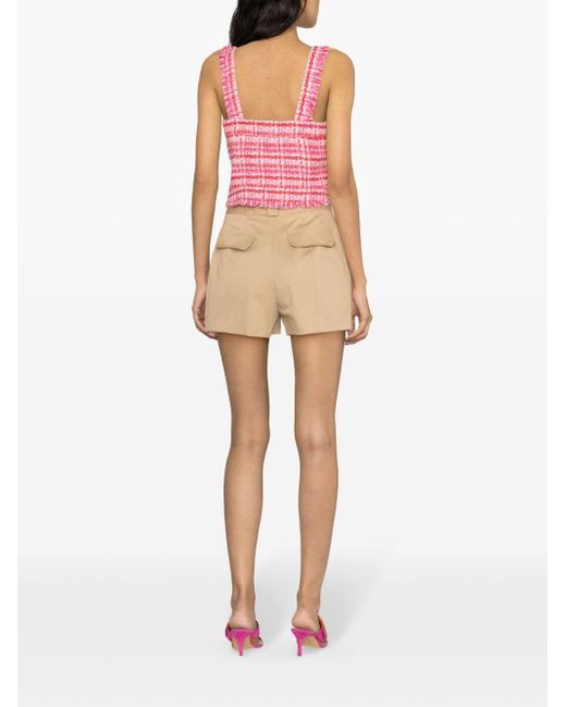 Karl Lagerfeld Pink Zip-up Bouclé Cropped Top