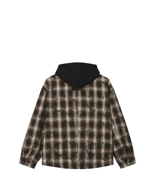 FIVE CM Black Check Hooded Jacket for men