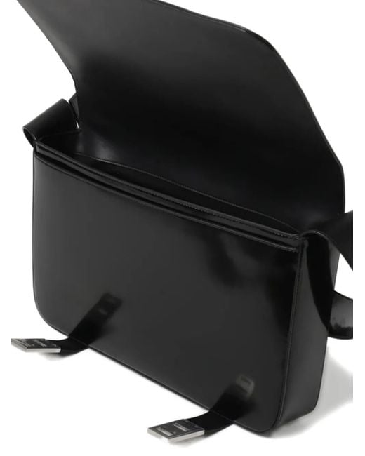Ferragamo Black Patent-Leather Clasp Shoulder Bag for men
