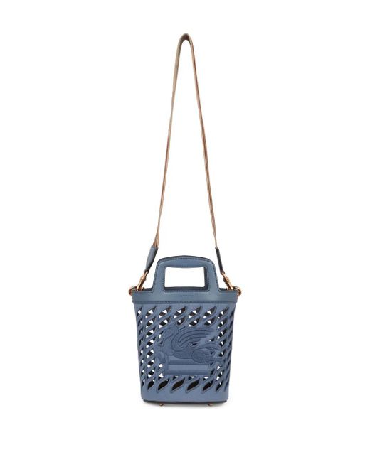 Etro Blue Signature Pegaso Leather Bucket Bag