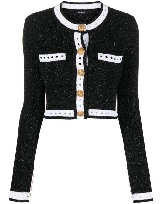 Balmain Black Melange Wool Blend Cardigan