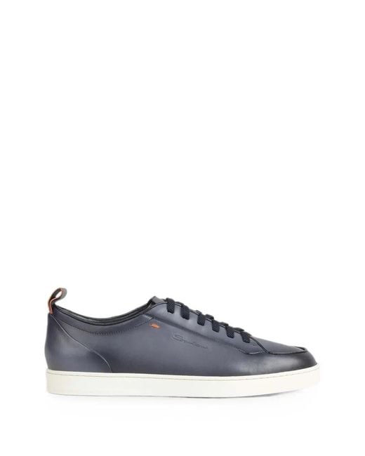 Santoni Blue Logo-Debossed Leather Sneakers for men