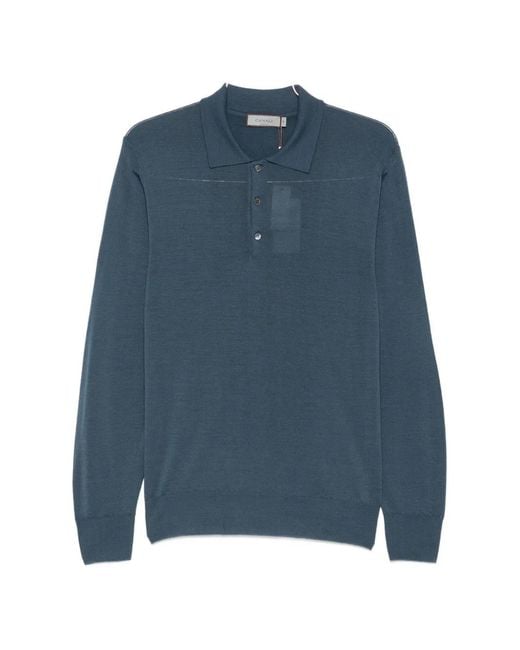 Canali Blue Knit Polo Shirt for men