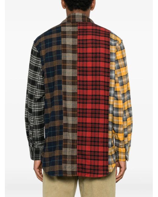 Song For The Mute Brown Color-Block Check Shirt for men
