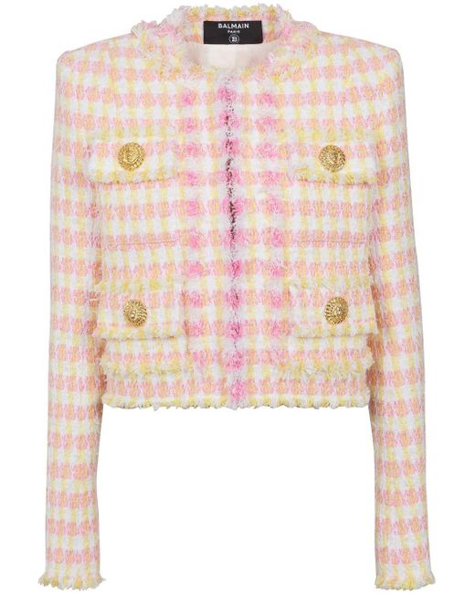 Balmain Pink Tweed-Jacke mit Vichy-Karo
