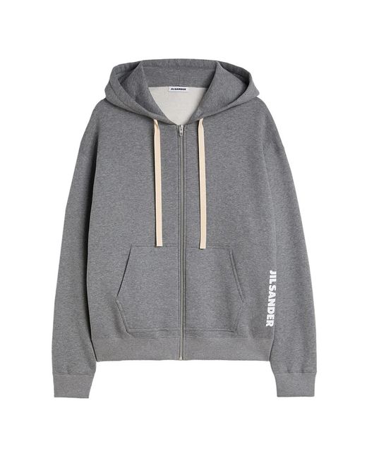 Jil Sander Gray Logo-Print Zip-Up Hoodie for men