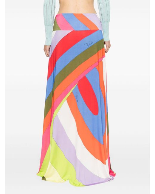 Emilio Pucci White Iride-Print Maxi Skirt