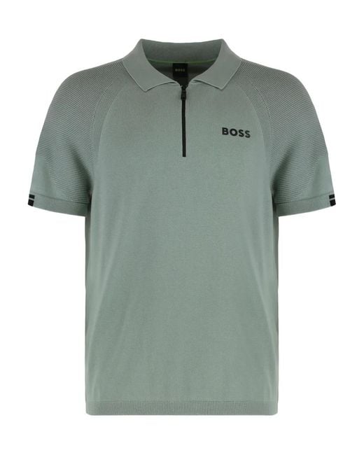 Boss Green Ribbed-Cuffs Zip-Fastening Polo Shirt for men