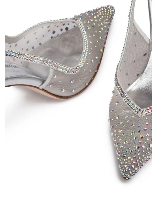 Le Silla White 80Mm Nicole Crystal-Embellished Slingback Pumps