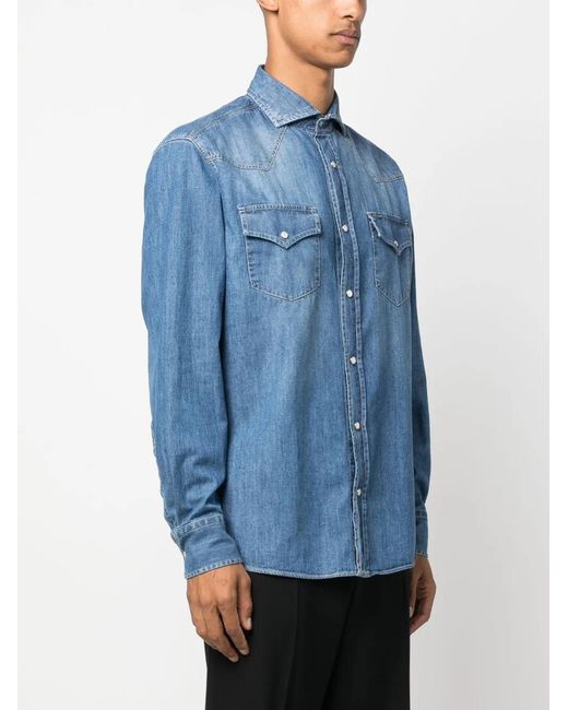 Brunello Cucinelli Denim Overhemd in het Blue voor heren
