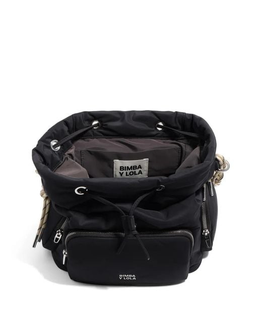Bimba Y Lola Black Buckle-Strap Drawstring Backpack