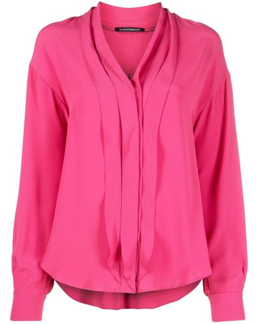 Luisa Cerano Collarless V-neck Blouse in Pink | Lyst