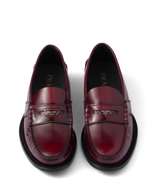Prada Red Brushed-Leather Loafers