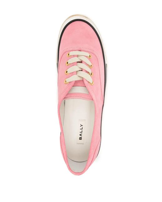 Bally Pink Striped-Edge Lace-Up Sneakers