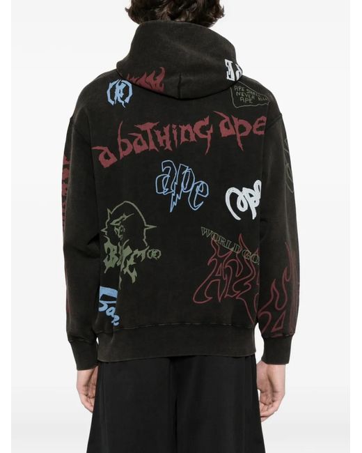 A Bathing Ape Black Logo-Print Hoodie for men
