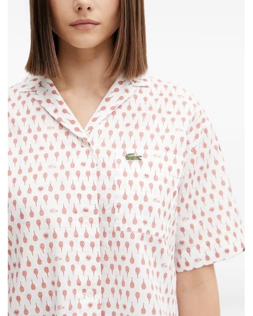Lacoste Blue Tennis-Racket-Print Short-Sleeve Shirt