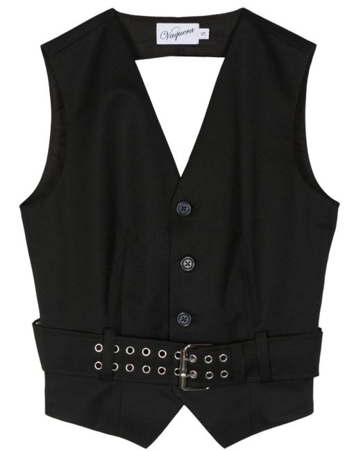 VAQUERA Black Open-back Belted-waist Vest