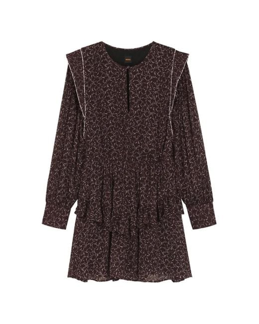 Boss Brown Contrast-Piping Mini Dress With Modern Print