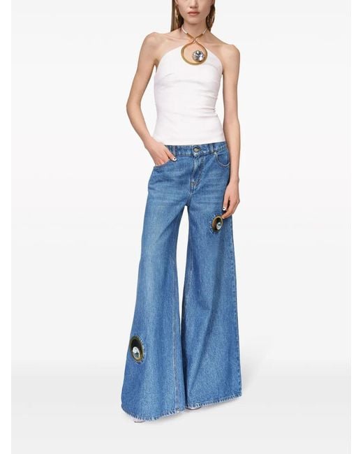 Vaqueros Crystal Eyelet Anchos Area de color Blue