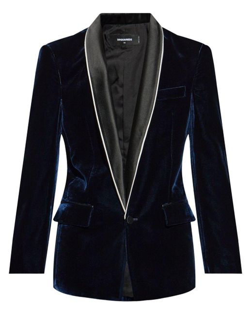 DSquared² Blue Single-Breasted Velvet Blazer for men