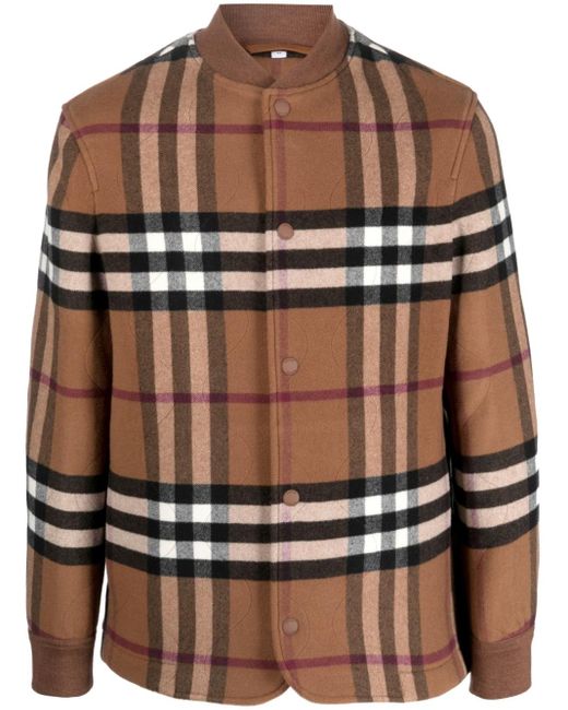 Check-pattern Wool Bomber Jacket Burberry pour homme en coloris Brown