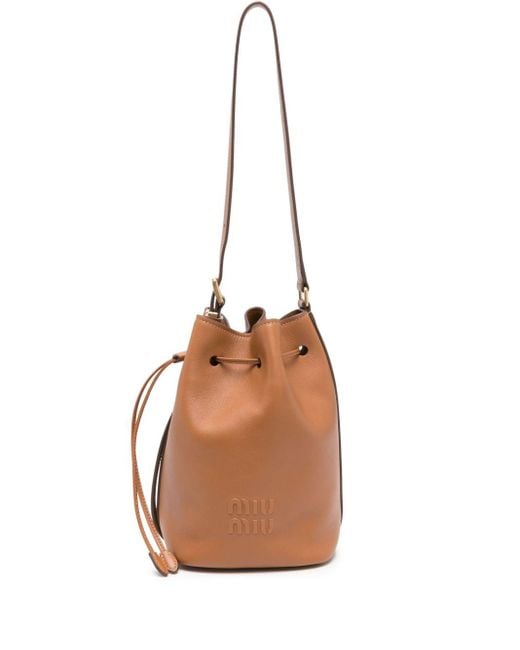 Miu Miu Brown Logo-embossed Leather Bucket Bag