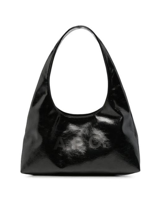 A.P.C. Black Patent Logo-Print Tote Bag