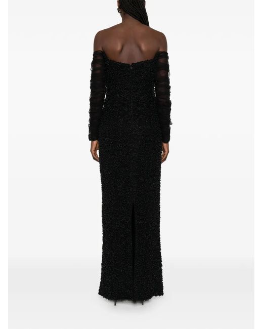 Jean Louis Sabaji Black Ruffled Beaded Maxi Dress