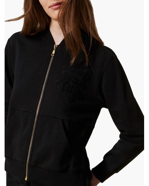 Twinset Black Organza-Insert Embroidered Sweatshirt