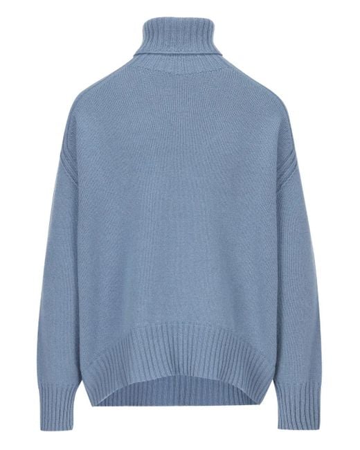 Vanisé Blue Turtleneck Ribbed Sweater