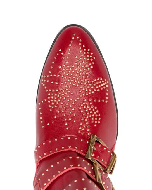 Chloé Red Susanna Ankle Boots Aus Leder Mit Nieten
