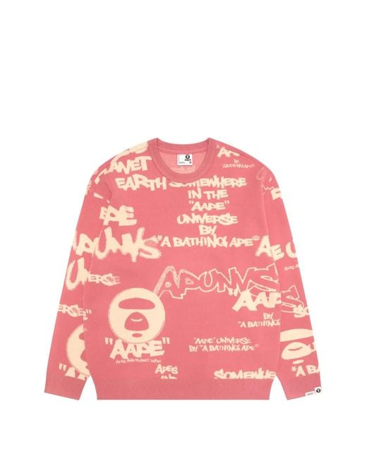 Aape By A Bathing Ape Pink Logo Crew-Neck Sweater for men