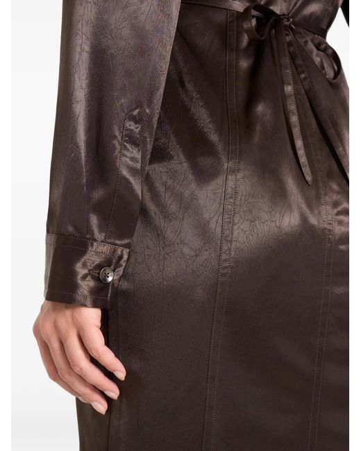 Manière De Voir Brown Etta Crinkled Satin Midi Shirt Dress