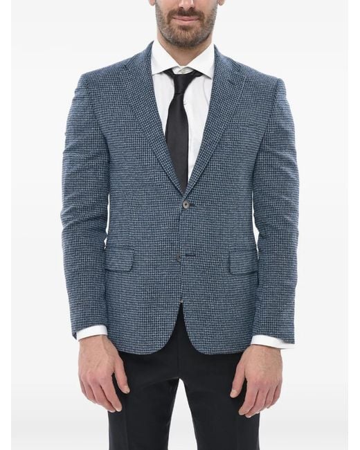 Corneliani Blue Checked Single-Breasted Blazer for men