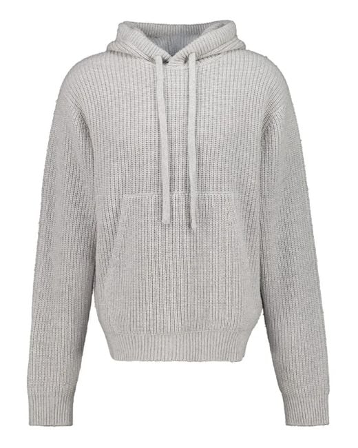 Palm Angels Gray Curved-Logo Ribbed-Knit Hoodie for men