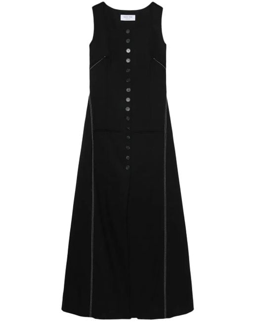MARINE SERRE Black Button-Down Flared Midi Dress