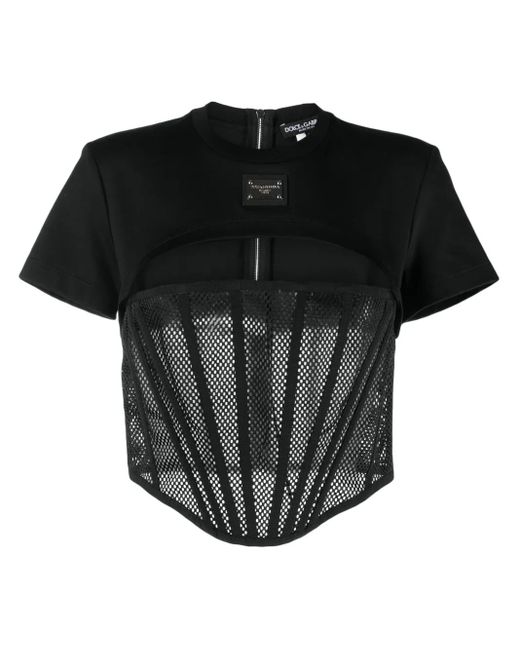 Dolce & Gabbana Black Logo-Plaque Cropped Top