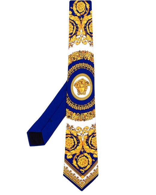 Cravate à imprimé baroque Versace pour homme en coloris Blue