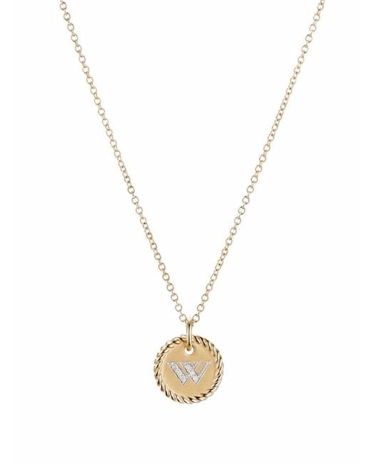 David Yurman Metallic 18Kt Initial W Diamond Charm Necklace