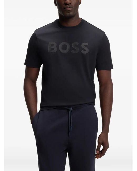 Boss Blue Logo-Print T-Shirt for men