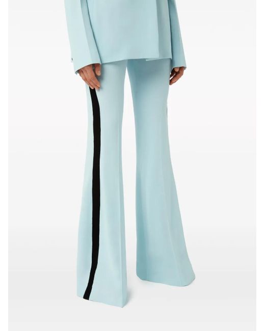 Nina Ricci Blue Velvet-Trim Flared Trousers