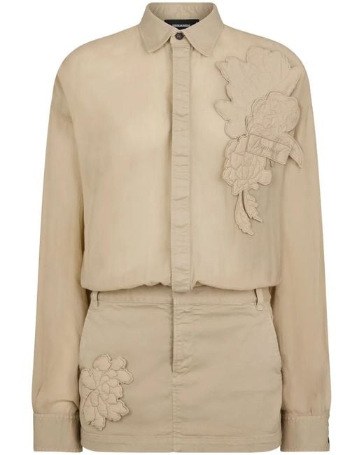 DSquared² Blousejurk Met Bloemenpatch in het Natural