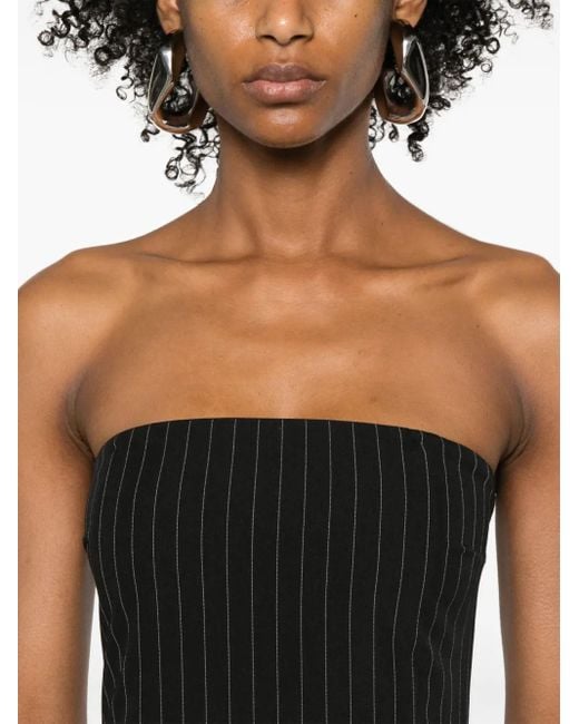 Patrizia Pepe Black Wide-Neck Pinstriped Minidress